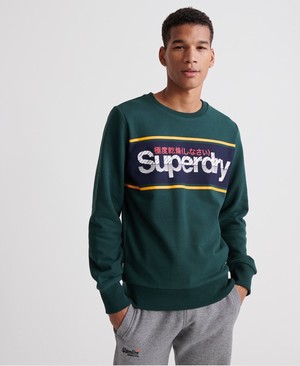 Superdry Core Logo Stripe Loopback Crew Férfi Pulóver Zöld | QVZXF2014